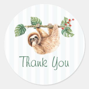 Cute Sloth Hanging Around Waterverf Dank u Ronde Sticker