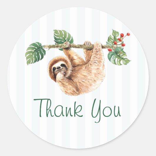 Cute Sloth Hanging Around Waterverf Dank u Ronde Sticker (Voorkant)