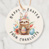 Cute Sloth Happy Paaster Bunny Rabbit Eggs Name Bedankjes Labels (Voorkant)
