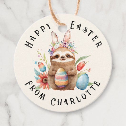 Cute Sloth Happy Paaster Bunny Rabbit Eggs Name Bedankjes Labels (Voorkant)