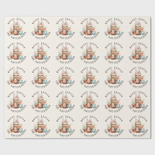 Cute Sloth Happy Paaster Bunny Rabbit Eggs Name Cadeaupapier (Vlak)