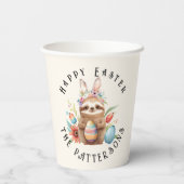 Cute Sloth Happy Paaster Bunny Rabbit Eggs Name Papieren Bekers (Achterkant)