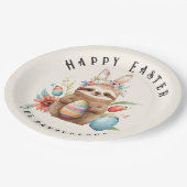 Cute Sloth Happy Paaster Bunny Rabbit Eggs Name Papieren Bordje (Gekanteld)