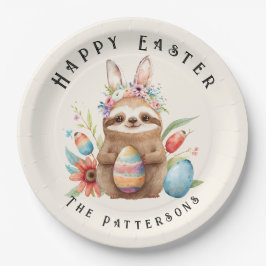 Cute Sloth Happy Paaster Bunny Rabbit Eggs Name Papieren Bordje
