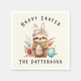 Cute Sloth Happy Paaster Bunny Rabbit Eggs Name Servet