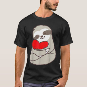 Cute Sloth Holding Heart Vrouwen Kinder Valentijns T-shirt