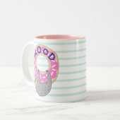 Cute Sloth Hugging Pink Iced Donut Mood Tweekleurige Koffiemok (Voorkant links)