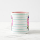 Cute Sloth Hugging Pink Iced Donut Mood Tweekleurige Koffiemok (Center)