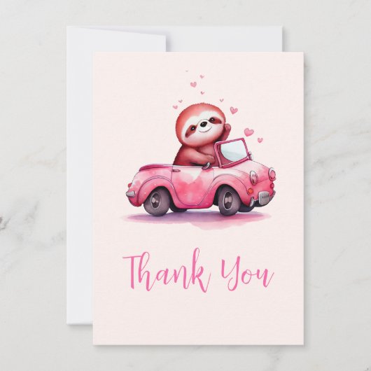 Cute Sloth in a Pink Convertible Bedankkaart (Voorkant)