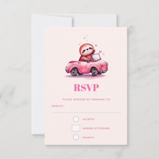 Cute Sloth in a Pink Convertible RSVP Kaartje (Voorkant)