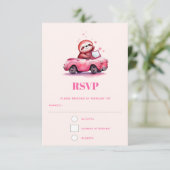 Cute Sloth in a Pink Convertible RSVP Kaartje (Staand voorkant)