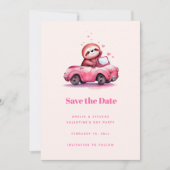 Cute Sloth in a Pink Convertible Save The Date (Voorkant)