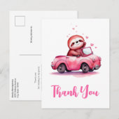 Cute Sloth in a Pink Convertible Thank You Briefkaart (Voorkant / Achterkant)