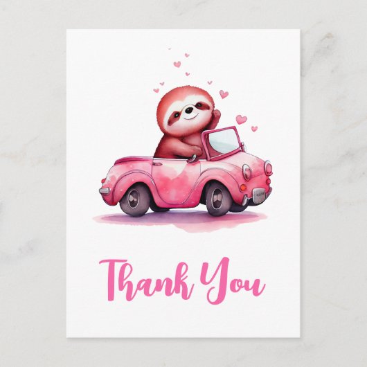 Cute Sloth in a Pink Convertible Thank You Briefkaart (Voorkant)