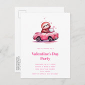 Cute Sloth in a Pink Convertible Uitnodiging Briefkaart (Voorkant / Achterkant)