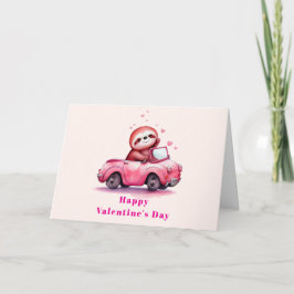 Cute Sloth in a Pink Convertible Valentine's Day Feestdagen Kaart