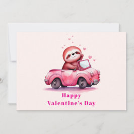 Cute Sloth in a Pink Convertible Valentine's Day Feestdagenkaart
