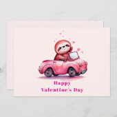 Cute Sloth in a Pink Convertible Valentine's Day Feestdagenkaart (Voorkant / Achterkant)