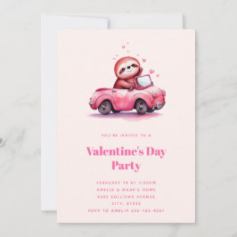Cute Sloth in a Pink Convertible Valentine's Day Kaart