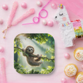 Cute Sloth In Backlit By Sunbeams Papieren Bordje (Feest)