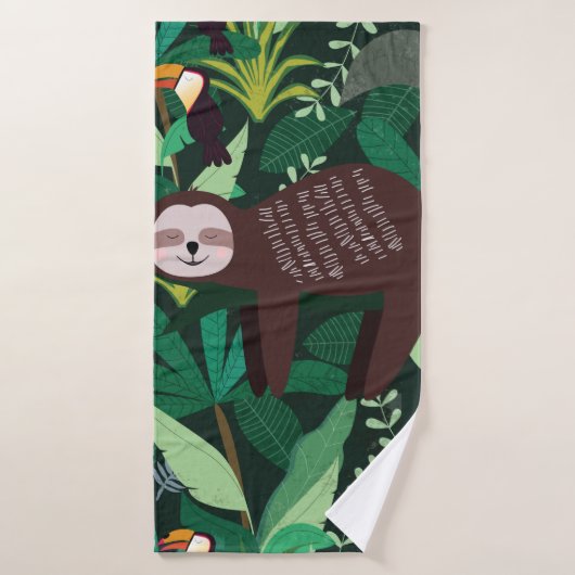 Cute sloth in een groen tropisch illustratiepatroo badhanddoek (Badhanddoek)