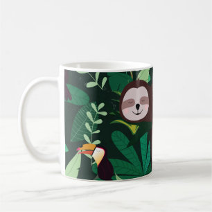 Cute sloth in een groen tropisch illustratiepatroo koffiemok