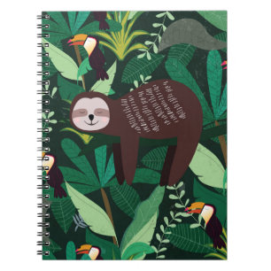 Cute sloth in een groen tropisch illustratiepatroo notitieboek
