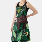 Cute sloth in een groen tropisch illustratiepatroo schort (Insitu)