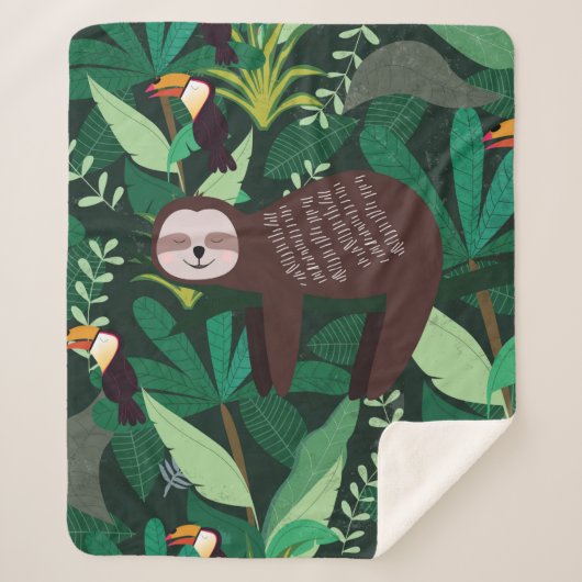 Cute sloth in een groen tropisch illustratiepatroo sherpa deken (Voorkant)