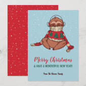 Cute Sloth in Sweater Snowy Winter Merry Kerstmis Feestdagenkaart (Voorkant / Achterkant)