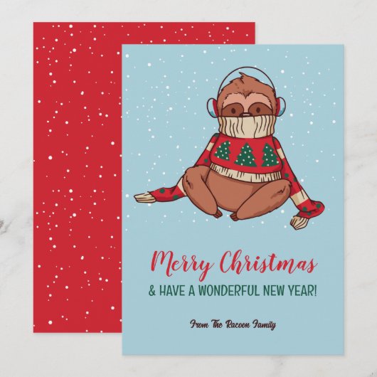 Cute Sloth in Sweater Snowy Winter Merry Kerstmis Feestdagenkaart (Voorkant / Achterkant)