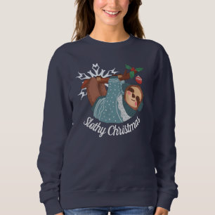 Cute Sloth in Sweater voor een Slaapse Kerstmis
