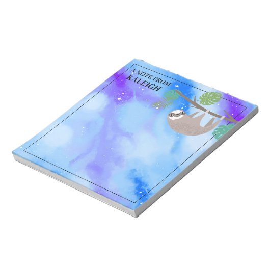 Cute Sloth in Tree Branch Blue Sky, op maat gemaak Notitieblok (Linkerzijde)