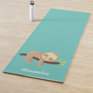 Cute Sloth Kawaii Animal Illustratie op Aqua Blue Yogamat