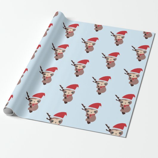 Cute Sloth Kerstfeestay Winter Kawaii Cadeaupapier (Uitgerold)