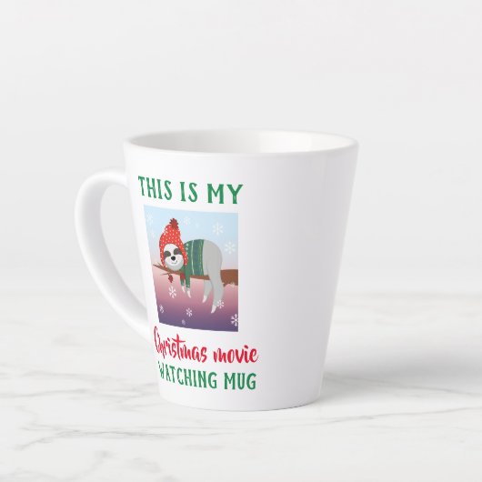 Cute Sloth-kerstfilm die kijkt Latte Mok (Linkerhoek)