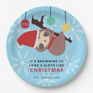 Cute Sloth Kerstpunny Kawaii Holiday Winter Papieren Bordje