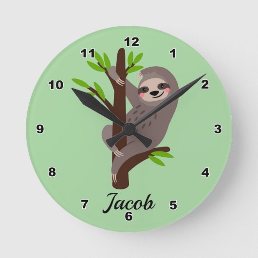 Cute Sloth Kid's Wall Clock Ronde Klok (Voorkant)