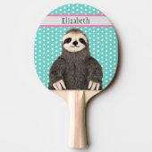 Cute Sloth Kinder Blue Name Animal Pattern Tafeltennisbatje (Achterkant)
