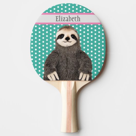 Cute Sloth Kinder Blue Name Animal Pattern Tafeltennisbatje (Voorkant)