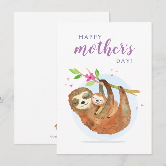 Cute Sloth Ma Baby Happy Moederdag card Bedankkaart (Voorkant / Achterkant)