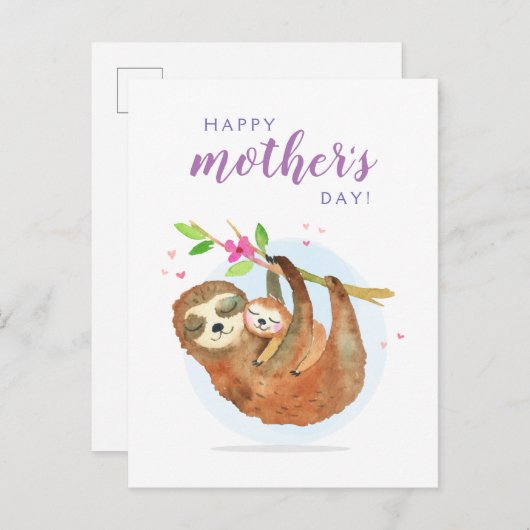 Cute Sloth Ma Baby Happy Moederdag card Briefkaart (Voorkant / Achterkant)