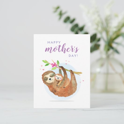 Cute Sloth Ma Baby Happy Moederdag card Briefkaart (Staand voorkant)
