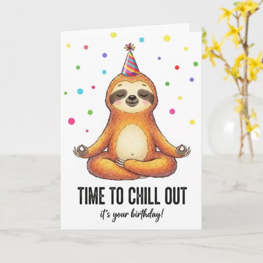 Cute Sloth Meditation Time To Chill Birthday Card Kaart (Gele Bloem)