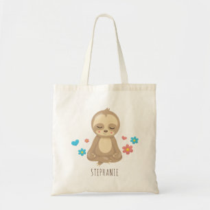 Cute Sloth Meditation Yoga Sitting Illustration Tote Bag