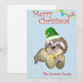 Cute Sloth Merry Kerstmis Feestdagenkaart (Voorkant / Achterkant)