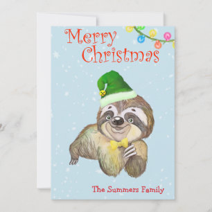 Cute Sloth Merry Kerstmis Feestdagenkaart