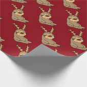 Cute Sloth met Reindeer Antlers kerstkunst Cadeaupapier (Hoek)