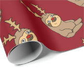 Cute Sloth met Reindeer Antlers kerstkunst Cadeaupapier (Rol Hoek)