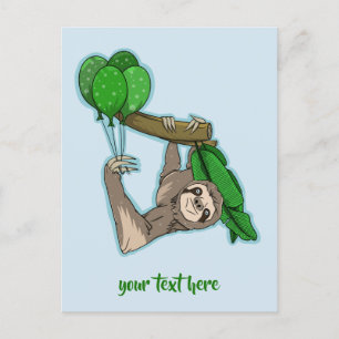 Cute sloth met verjaardagsballonnen uitnodiging briefkaart